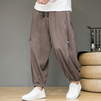 Buddha Stones Summer Casual Minimalist Drawstring Solid Cropped Pants Men's Harem Pants With Pocket
