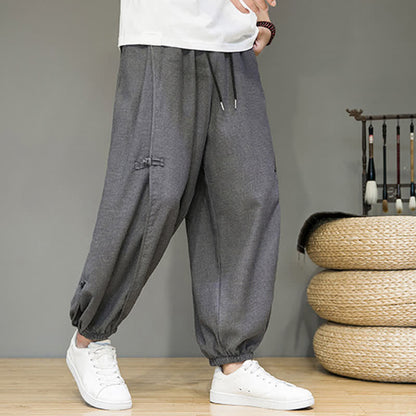 Buddha Stones Summer Casual Minimalist Drawstring Solid Cropped Pants Men's Harem Pants With Pocket