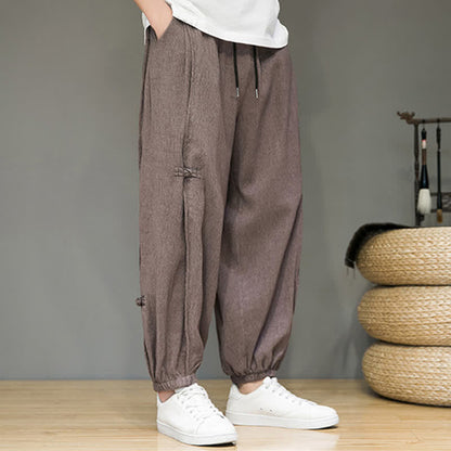 Buddha Stones Summer Casual Minimalist Drawstring Solid Cropped Pants Men's Harem Pants With Pocket