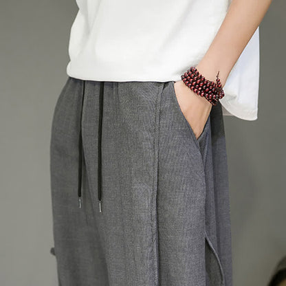 Buddha Stones Summer Casual Minimalist Drawstring Solid Cropped Pants Men's Harem Pants With Pocket