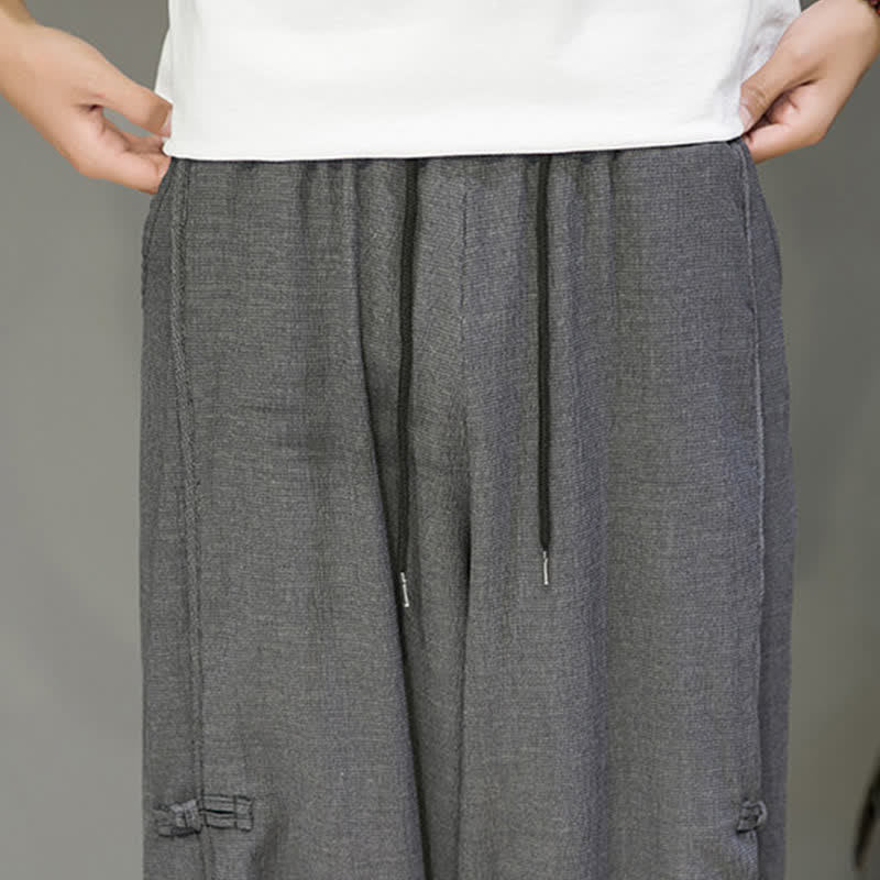 Buddha Stones Summer Casual Minimalist Drawstring Solid Cropped Pants Men's Harem Pants With Pocket
