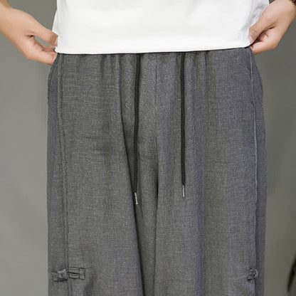 Buddha Stones Summer Casual Minimalist Drawstring Solid Cropped Pants Men's Harem Pants With Pocket