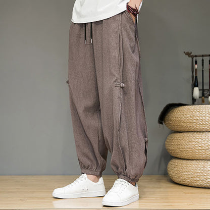 Buddha Stones Summer Casual Minimalist Drawstring Solid Cropped Pants Men's Harem Pants With Pocket