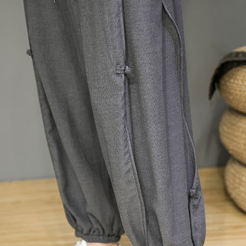 Buddha Stones Summer Casual Minimalist Drawstring Solid Cropped Pants Men's Harem Pants With Pocket