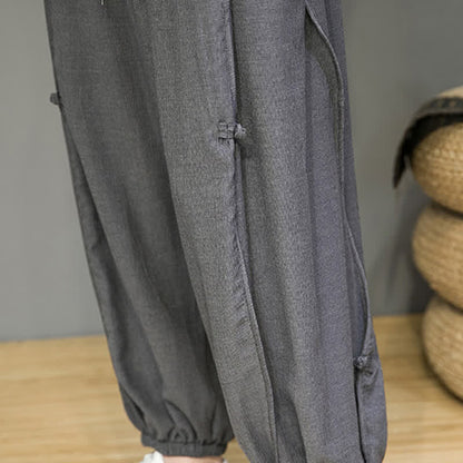 Buddha Stones Summer Casual Minimalist Drawstring Solid Cropped Pants Men's Harem Pants With Pocket