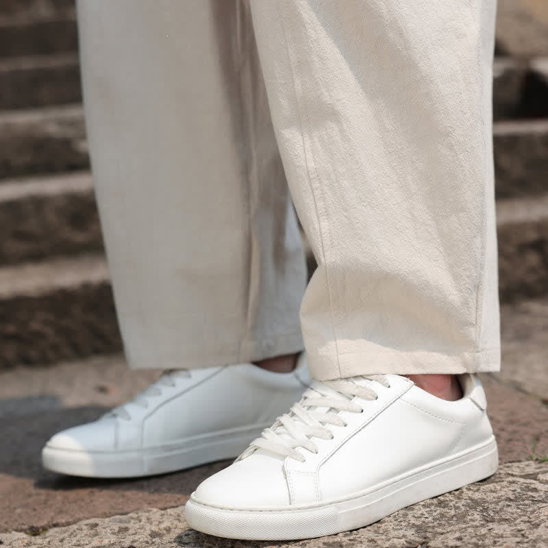 Buddha Stones Summer Casual Minimalist Drawstring Solid Cotton Long Pants Men's Harem Pants With Pocket