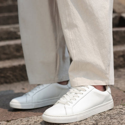 Buddha Stones Summer Casual Minimalist Drawstring Solid Cotton Long Pants Men's Harem Pants With Pocket