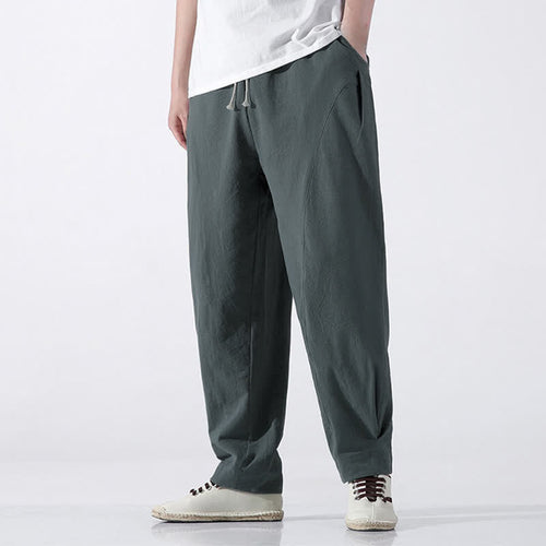 Buddha Stones Summer Casual Minimalist Drawstring Solid Cotton Cropped Pants Men's Harem Pants With Pocket