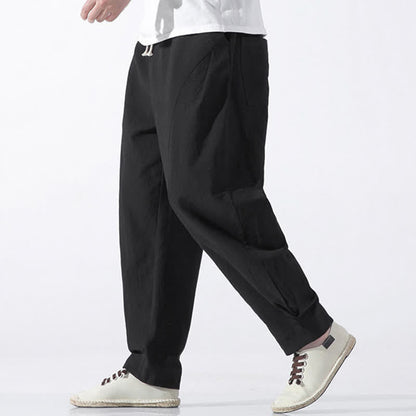 Buddha Stones Summer Casual Minimalist Drawstring Solid Cotton Cropped Pants Men's Harem Pants With Pocket