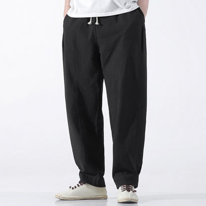 Buddha Stones Summer Casual Minimalist Drawstring Solid Cotton Cropped Pants Men's Harem Pants With Pocket