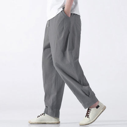 Buddha Stones Summer Casual Minimalist Drawstring Solid Cotton Cropped Pants Men's Harem Pants With Pocket