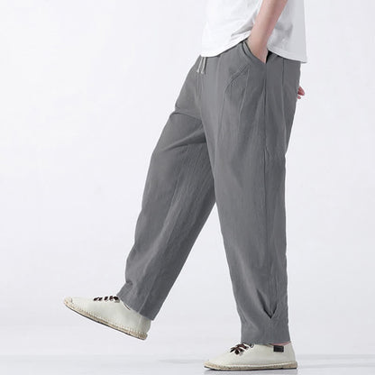 Buddha Stones Summer Casual Minimalist Drawstring Solid Cotton Cropped Pants Men's Harem Pants With Pocket