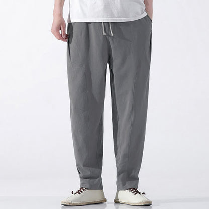 Buddha Stones Summer Casual Minimalist Drawstring Solid Cotton Cropped Pants Men's Harem Pants With Pocket