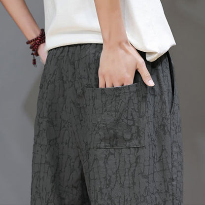 Buddha Stones Summer Casual Vintage Drawstring Abstract Men's Cropped Pants With Pockets