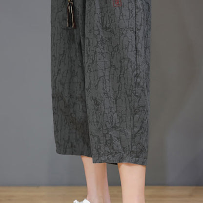 Buddha Stones Summer Casual Vintage Drawstring Abstract Men's Cropped Pants With Pockets