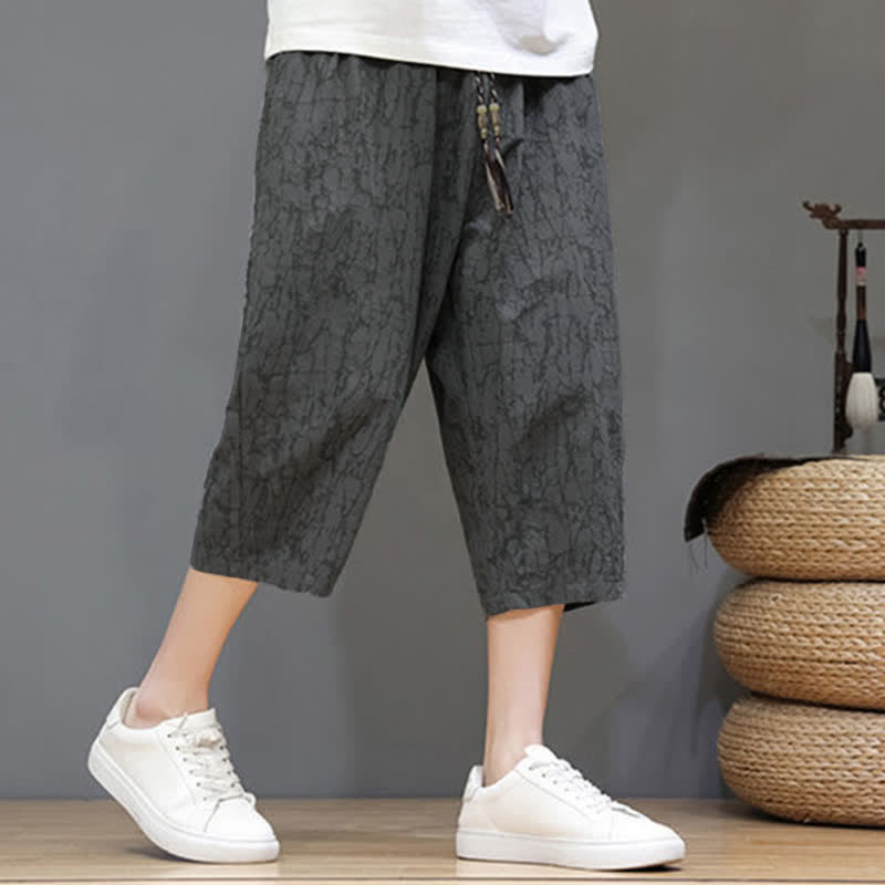 Buddha Stones Summer Casual Vintage Drawstring Abstract Men's Cropped Pants With Pockets