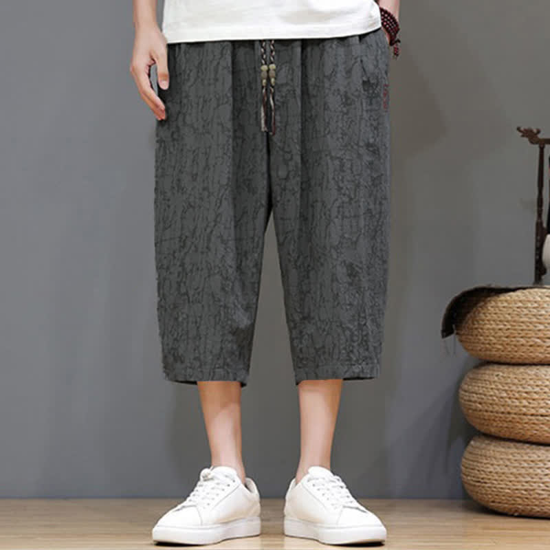 Buddha Stones Summer Casual Vintage Drawstring Abstract Men's Cropped Pants With Pockets