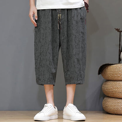 Buddha Stones Summer Casual Vintage Drawstring Abstract Men's Cropped Pants With Pockets