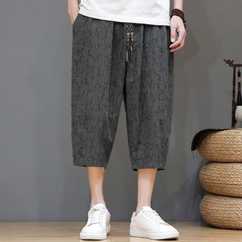 Buddha Stones Summer Casual Vintage Drawstring Abstract Men's Cropped Pants With Pockets