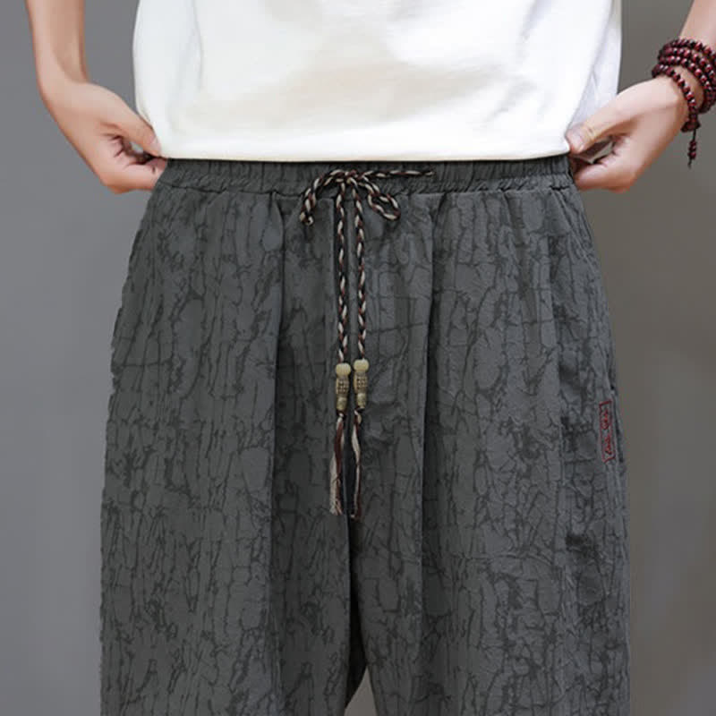 Buddha Stones Summer Casual Vintage Drawstring Abstract Men's Cropped Pants With Pockets