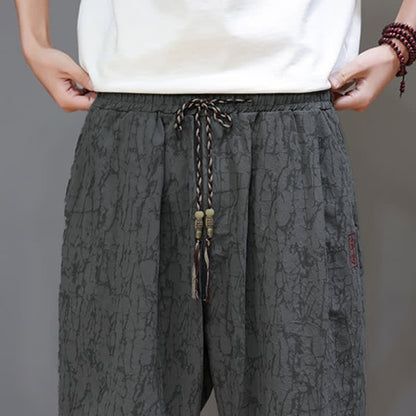 Buddha Stones Summer Casual Vintage Drawstring Abstract Men's Cropped Pants With Pockets