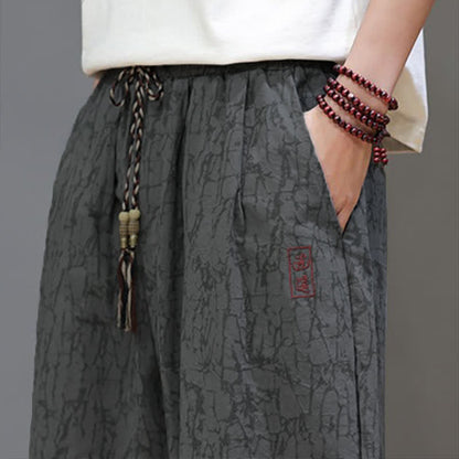 Buddha Stones Summer Casual Vintage Drawstring Abstract Men's Cropped Pants With Pockets