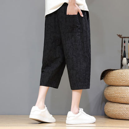 Buddha Stones Summer Casual Vintage Drawstring Abstract Men's Cropped Pants With Pockets