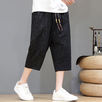 Buddha Stones Summer Casual Vintage Drawstring Abstract Men's Cropped Pants With Pockets