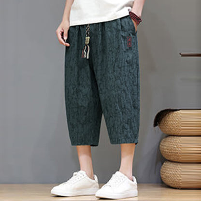 Buddha Stones Summer Casual Vintage Drawstring Abstract Men's Cropped Pants With Pockets