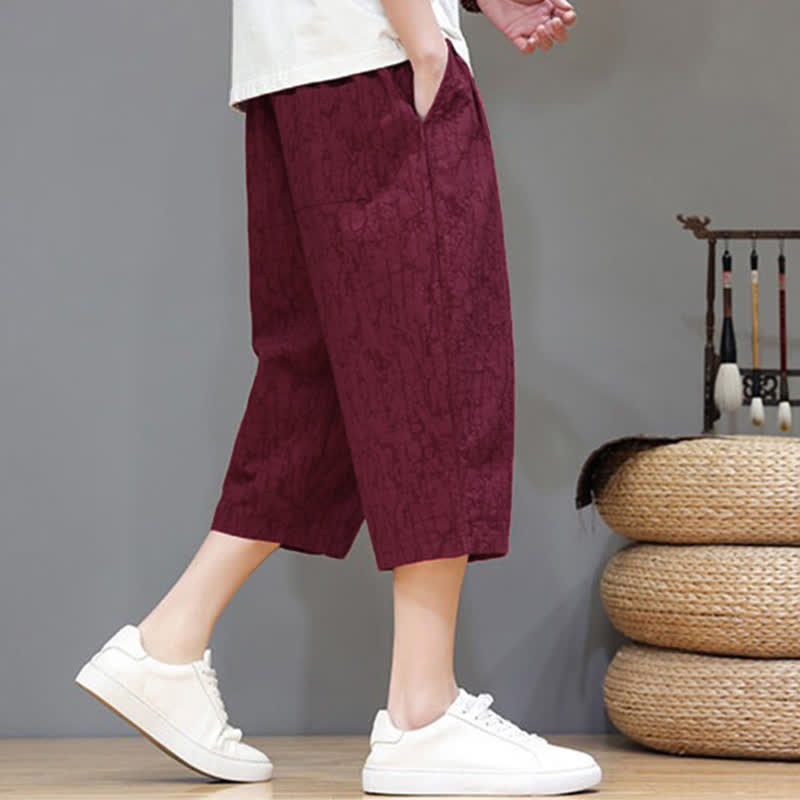 Buddha Stones Summer Casual Vintage Drawstring Abstract Men's Cropped Pants With Pockets