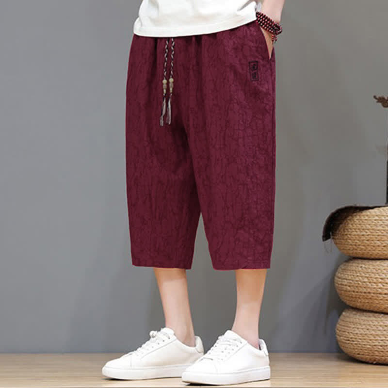 Buddha Stones Summer Casual Vintage Drawstring Abstract Men's Cropped Pants With Pockets
