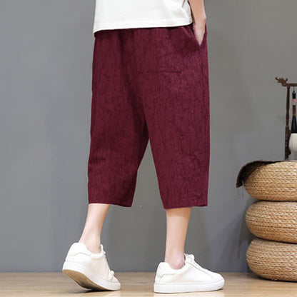 Buddha Stones Summer Casual Vintage Drawstring Abstract Men's Cropped Pants With Pockets