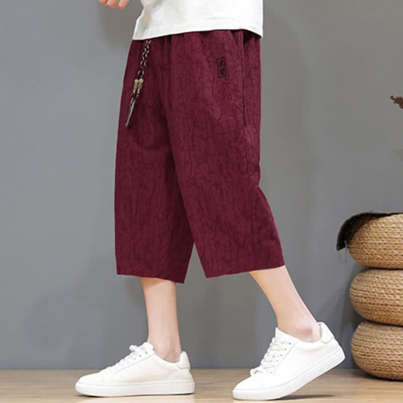 Buddha Stones Summer Casual Vintage Drawstring Abstract Men's Cropped Pants With Pockets