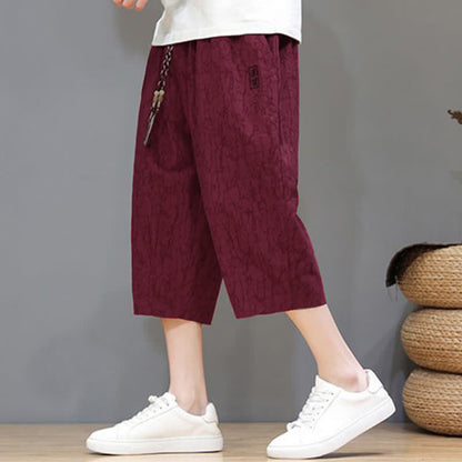 Buddha Stones Summer Casual Vintage Drawstring Abstract Men's Cropped Pants With Pockets