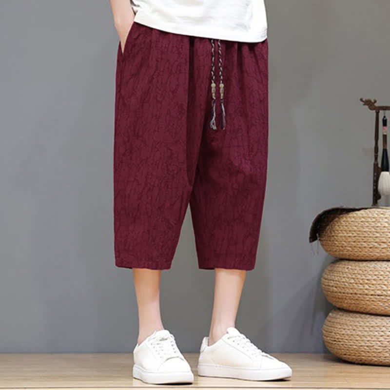 Buddha Stones Summer Casual Vintage Drawstring Abstract Men's Cropped Pants With Pockets