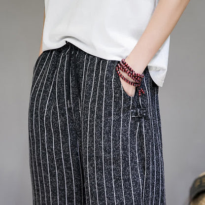 Buddha Stones Summer Casual Drawstring Striped Cropped Pants Men's Harem Pants With Pockets