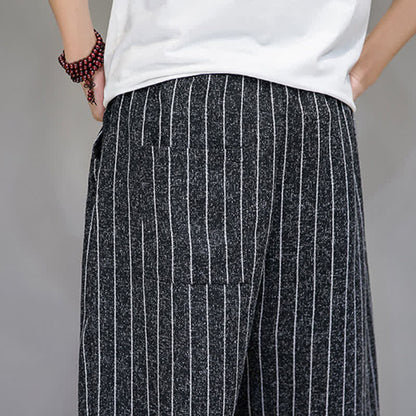 Buddha Stones Summer Casual Drawstring Striped Cropped Pants Men's Harem Pants With Pockets