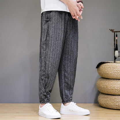 Buddha Stones Summer Casual Drawstring Striped Cropped Pants Men's Harem Pants With Pockets