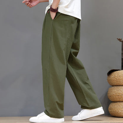 Buddha Stones Summer Casual Vintage Drawstring Solid Cotton Ankle Pants Men's Harem Pants With Pocket