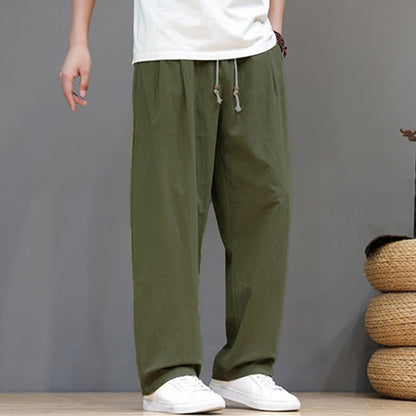 Buddha Stones Summer Casual Vintage Drawstring Solid Cotton Ankle Pants Men's Harem Pants With Pocket