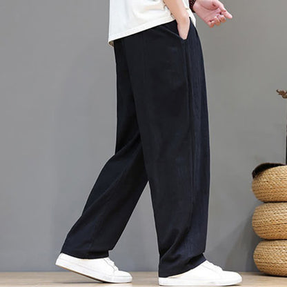 Buddha Stones Summer Casual Vintage Drawstring Solid Cotton Ankle Pants Men's Harem Pants With Pocket