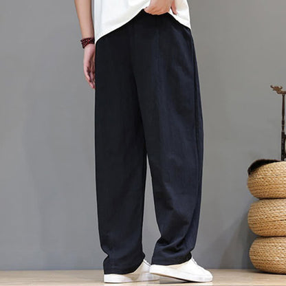 Buddha Stones Summer Casual Vintage Drawstring Solid Cotton Ankle Pants Men's Harem Pants With Pocket