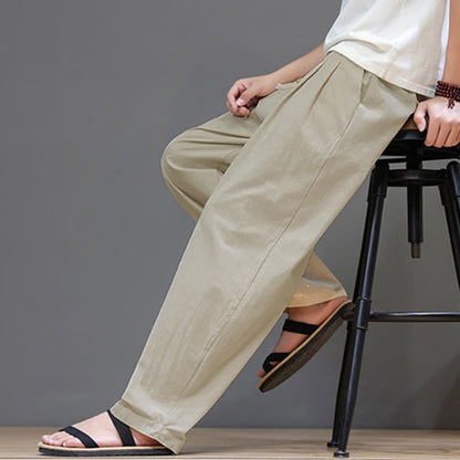 Buddha Stones Summer Casual Vintage Drawstring Solid Cotton Ankle Pants Men's Harem Pants With Pocket