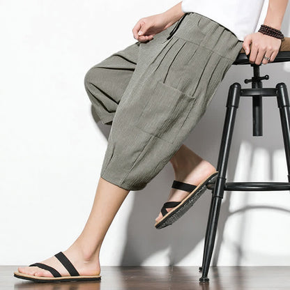 Buddha Stones Summer Casual Minimalist Drawstring Solid Men's Cropped Pants With Pocket