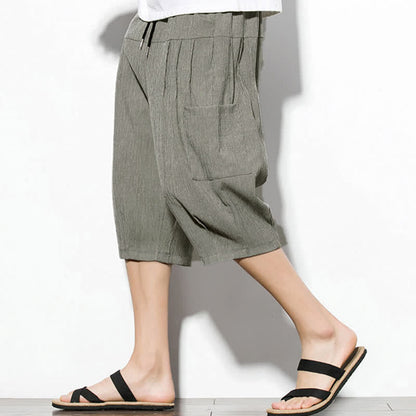 Buddha Stones Summer Casual Minimalist Drawstring Solid Men's Cropped Pants With Pocket