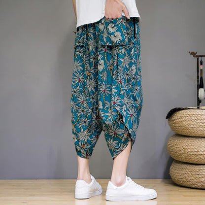 Buddha Stones Summer Boho Casual Drawstring Floral Capri Pants Men's Harem Pants With Pocket