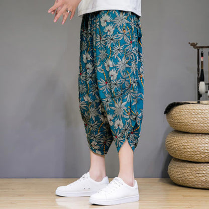 Buddha Stones Summer Boho Casual Drawstring Floral Capri Pants Men's Harem Pants With Pocket