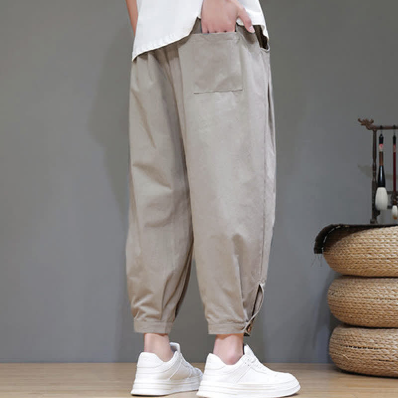 Buddha Stones Summer Casual Minimalist Drawstring Solid Men's Cropped Pants With Pocket