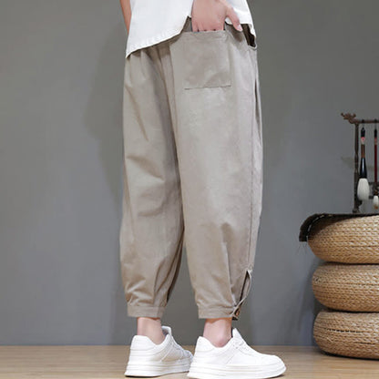 Buddha Stones Summer Casual Minimalist Drawstring Solid Men's Cropped Pants With Pocket