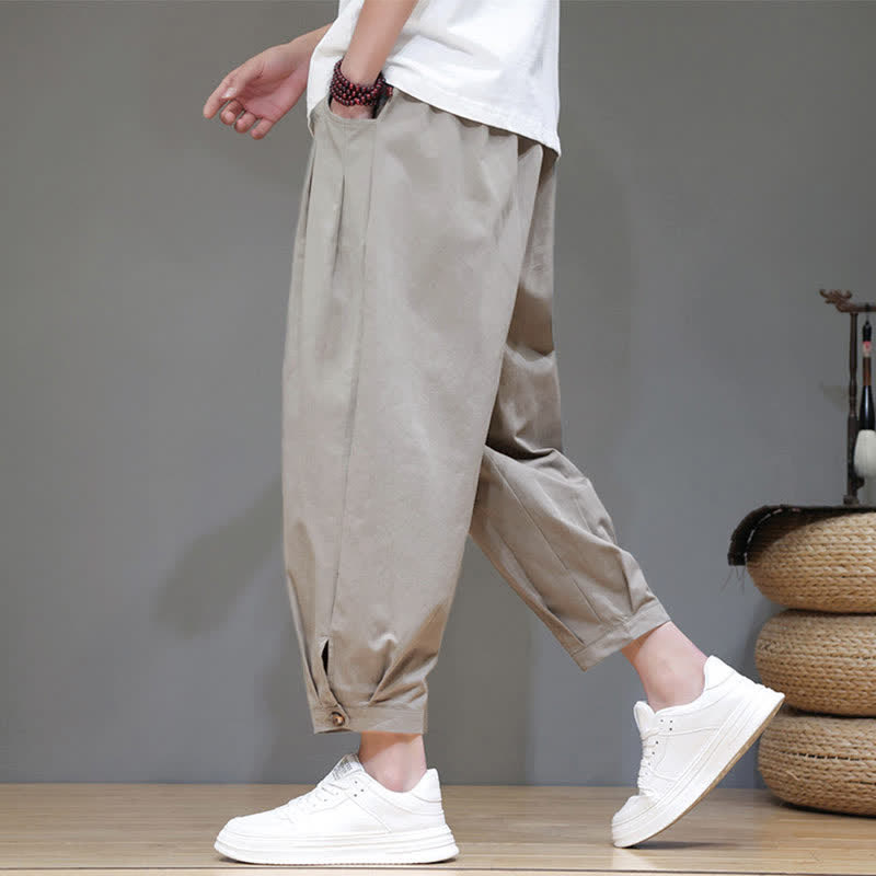 Buddha Stones Summer Casual Minimalist Drawstring Solid Men's Cropped Pants With Pocket